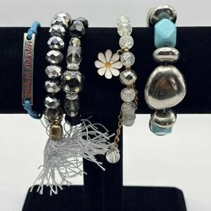 Blue Beaded Floral Bracelet Bundle